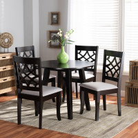 Baxton Studio Mya-Grey/Dark Brown-5PC Dining Set Mya Modern and Contemporary Grey Fabric Upholstered and Dark Brown Finished Wood 5-Piece Dining Set